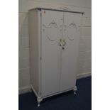 A WHITE PAINTED FRENCH TWO DOOR WARDROBE, width 94cm x depth 55cm x height 185cm (key)