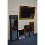 A GILT ON WOOD BEVELLED EDGE WALL MIRROR, 100cm x 70cm, and four various other wall mirror (5)