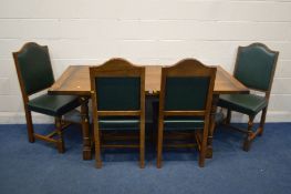 A REPRODUCTION OAK REFECTORY TABLE, in the 18th century style, on turned legs united by a H