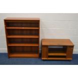 A MID TO LATE 20TH CENTURY COFFEE TABLE, with an assortment of shelves, on casters, length 85cm x