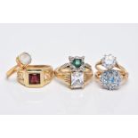 A BAG OF ASSORTED 9CT GOLD RINGS AND ONE OTHER, to include five 9ct gold rings of various designs,