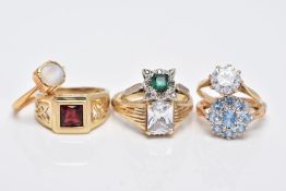 A BAG OF ASSORTED 9CT GOLD RINGS AND ONE OTHER, to include five 9ct gold rings of various designs,