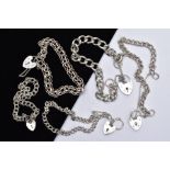 A BAG OF ASSORTED SILVER AND WHITE METAL CHARM BRACELETS, to include three curb link bracelets and