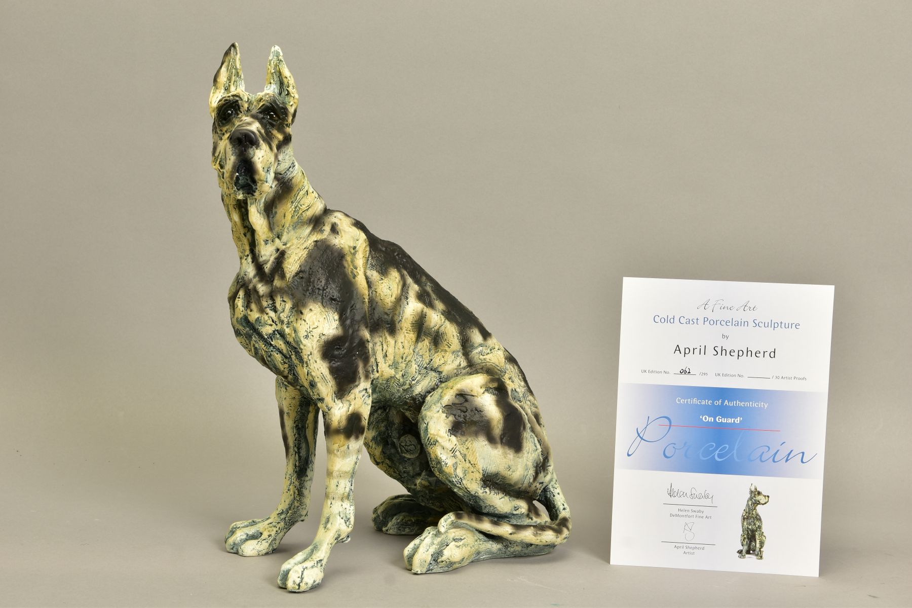 APRIL SHEPHERD (BRITISH CONTEMPORARY) 'ON GUARD' a limited edition sculpture of a Great Dane 62/295,