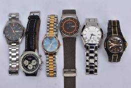 A COLLECTION OF QUARTZ WRISTWATCHES, to include a Sekonda chronograph watch, black dial with cream