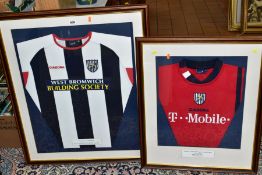 TWO FRAMED WEST BROMWICH ALBION FOOTBALL SHIRTS presented to R.P. Publishing (Match sponsors) for