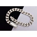 A GENT'S SILVER 'GUCCI' CURB LINK BRACELET, approximate width 8mm, fitted with a push release