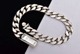 A GENT'S SILVER 'GUCCI' CURB LINK BRACELET, approximate width 8mm, fitted with a push release