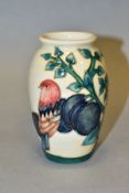 A MOORCROFT 'PLUM TREE AND BIRD' PATTERN BALUSTER VASE, cream ground, impressed and painted marks,