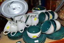 DENBY 'GREENWHEAT', comprising ten cups , nineteen saucers, loop handled casserole dish with