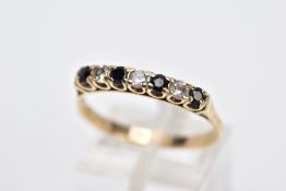A SAPPHIRE AND CUBIC ZIRCONIA HALF ETERNITY RING, size S, stamped '9ct', approximate gross weight