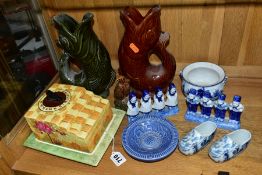 A SMALL GROUP OF CERAMICS, Beswick 'Sundial' cheese/butter dish and stand No 537 (stained), two