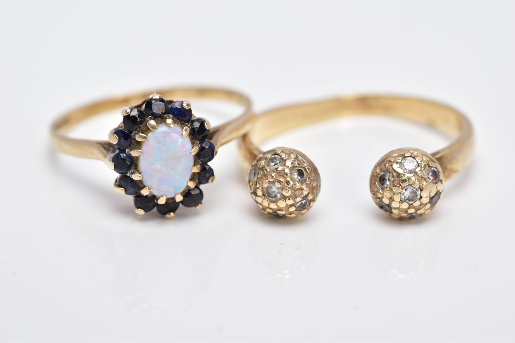 TWO 9CT GOLD RINGS, the first of a cluster design, centering on an oval cut opal cabochon, within - Image 4 of 4