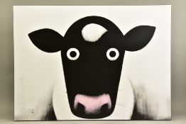 DOUG HYDE (BRITISH 1972) 'MOO' a limited edition box canvas print depicting a quirky cow 68/195,