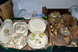 THREE BOXES OF CERAMICS ETC, to include Copeland Spode 'Chinese Rose' meat platter (cracked) and two