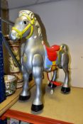 A MOBO 'BRONCO' RIDE ON PRESSED STEEL HORSE, has been repainted/restored, remains of original Mobo