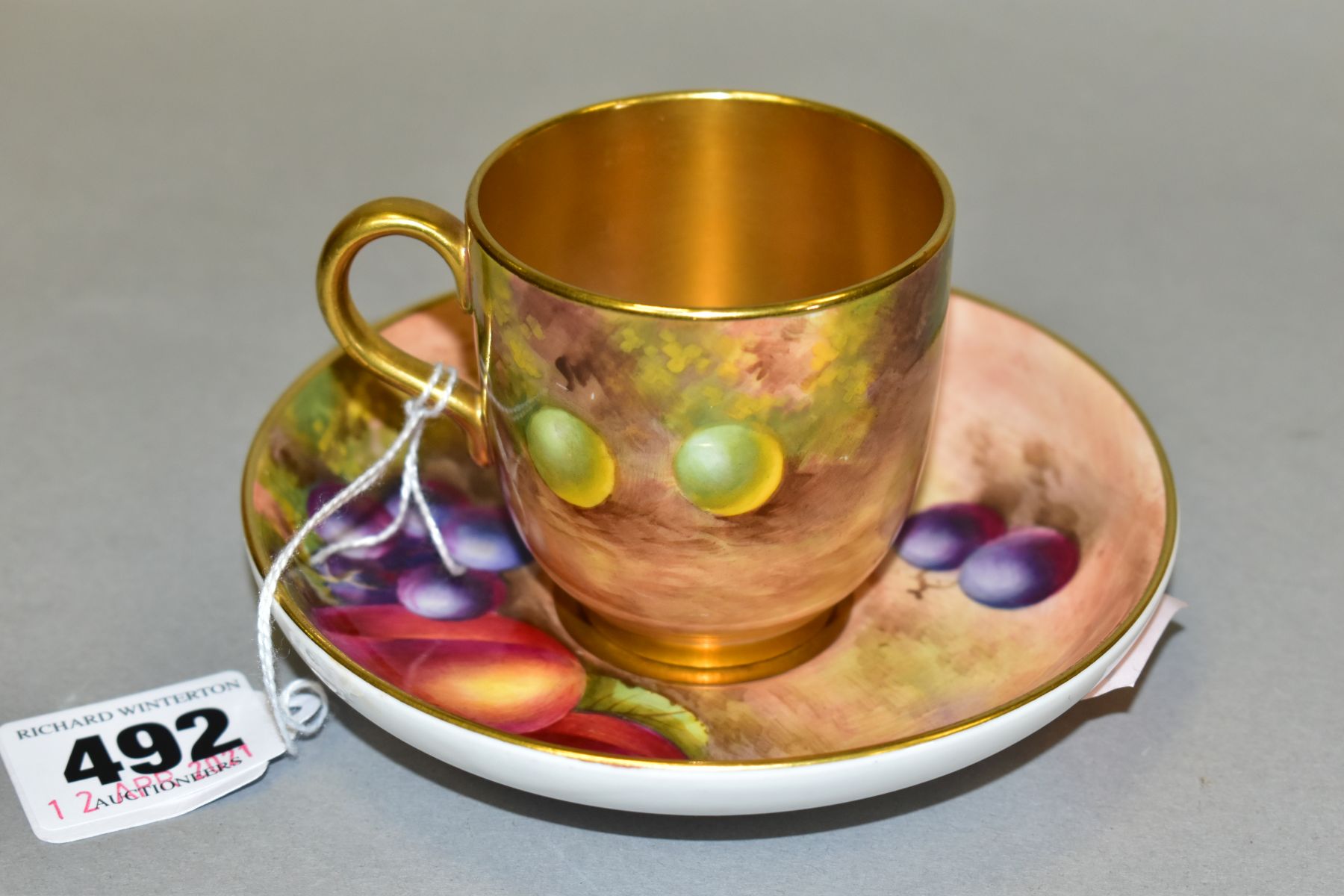 A ROYAL WORCESTER PORCELAIN CABINET FRUIT STUDY COFFEE CUP AND SEPARATE SAUCER, both decorated - Image 2 of 7