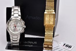 TWO GENTS WRISTWATCHES, to include a Citizen watch with a rectangular gold dial signed 'Citizen,