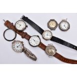 A BAG OF ASSORTED SILVER AND WHITE METAL WRISTWATCHES AND WATCH CASES, to include a silver watch