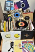 TWO TRAYS CONTAINING APPROXIMATELY THREE HUNDRED AND FIFTY 7'' SINGLES from the 1970's to 1990's,