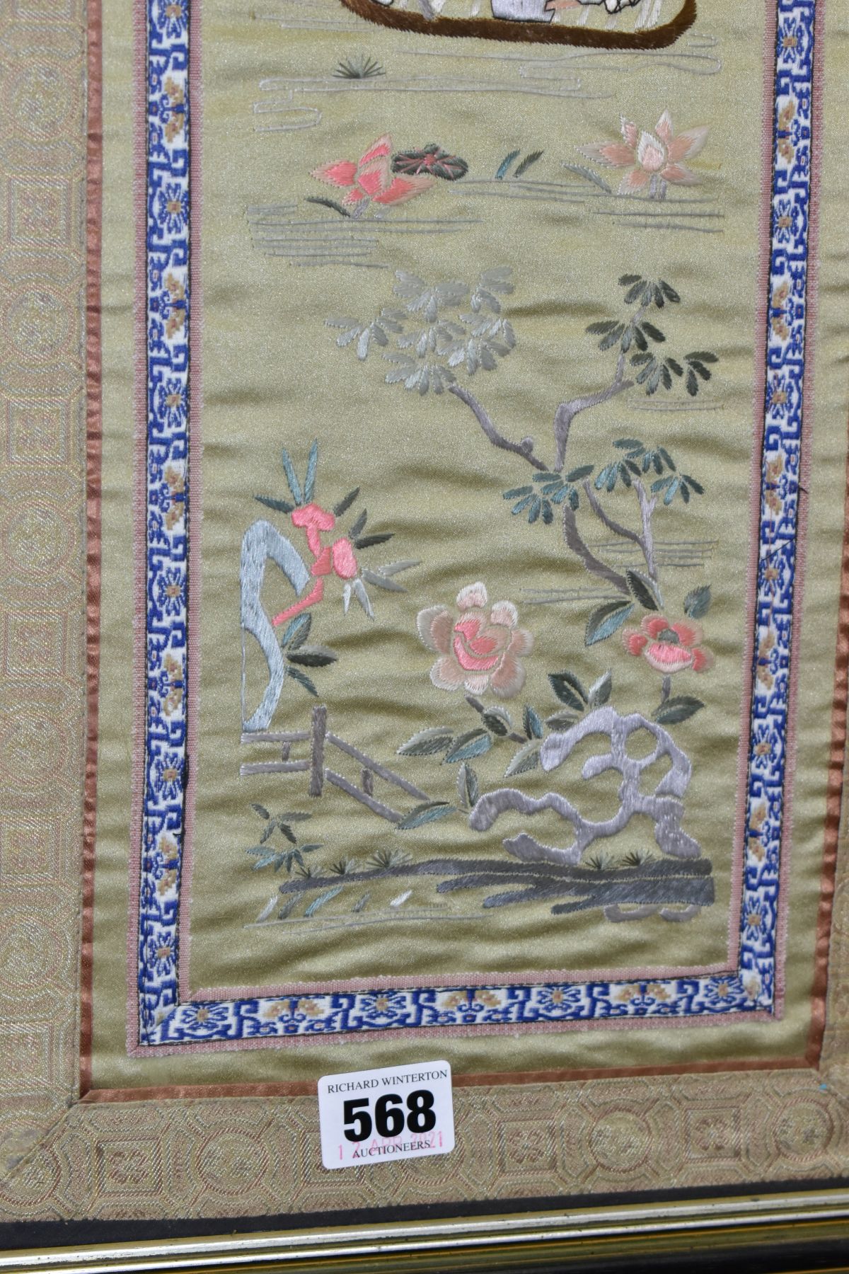 CHINESE PICTURES, to include two modern paintings on silk depicting birds and foliage, a silk - Image 7 of 7