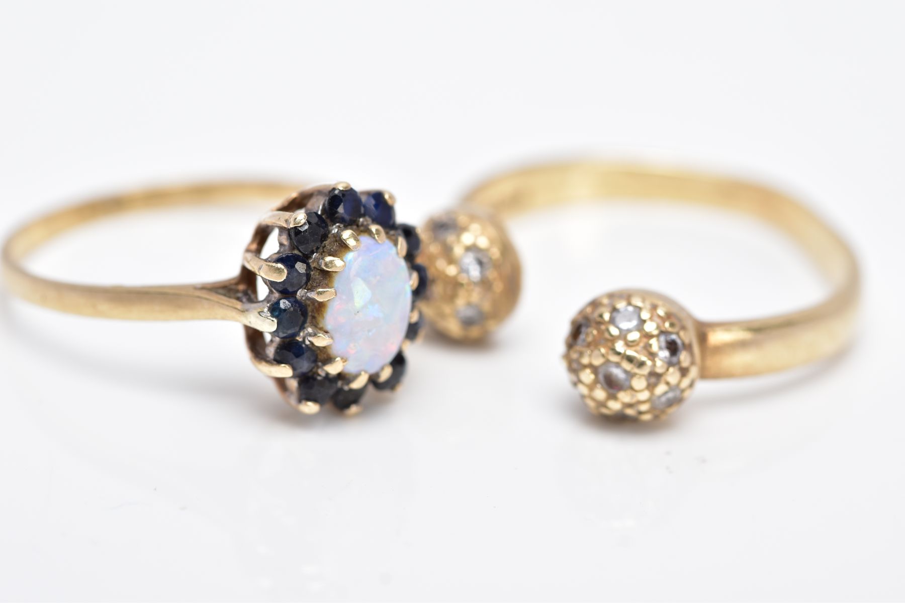 TWO 9CT GOLD RINGS, the first of a cluster design, centering on an oval cut opal cabochon, within - Image 2 of 4