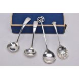 A SELECTION OF SILVER FLATWARE, to include an Edwardian sauce spoon with a shell shaped bowl,