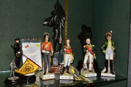 A COLLECTION OF EIGHT CERAMIC AND METAL MILITARY FIGURES, comprising a Michael Sutty limited edition