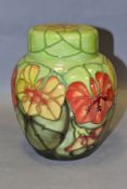 A MOORCROFT POTTERY COLLECTORS CLUB GINGER JAR, 'Nasturtium' pattern, designed by Sally Tuffin,