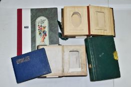 PHOTOGRAPH ALBUMS (EMPTY), five unused photograph albums, three leather bound, on locked (no key)