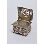 A LATE 19TH CENTURY RUSSIAN SILVER SALT CELLAR, in the form of a throne with lifting seat, worn gilt