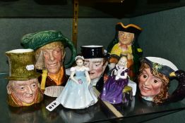 TWO ROYAL DOULTON FIGURES AND FIVE ASSORTED CHARACTER/TOBY JUGS, comprising 'The Bridesmaid' HN2196,