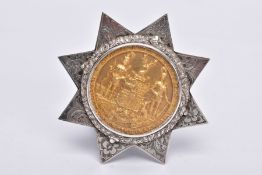 A MID VICTORIAN SILVER CHIEF RANGERS MASONIC MEDAL, star form with an engraved floral design, set