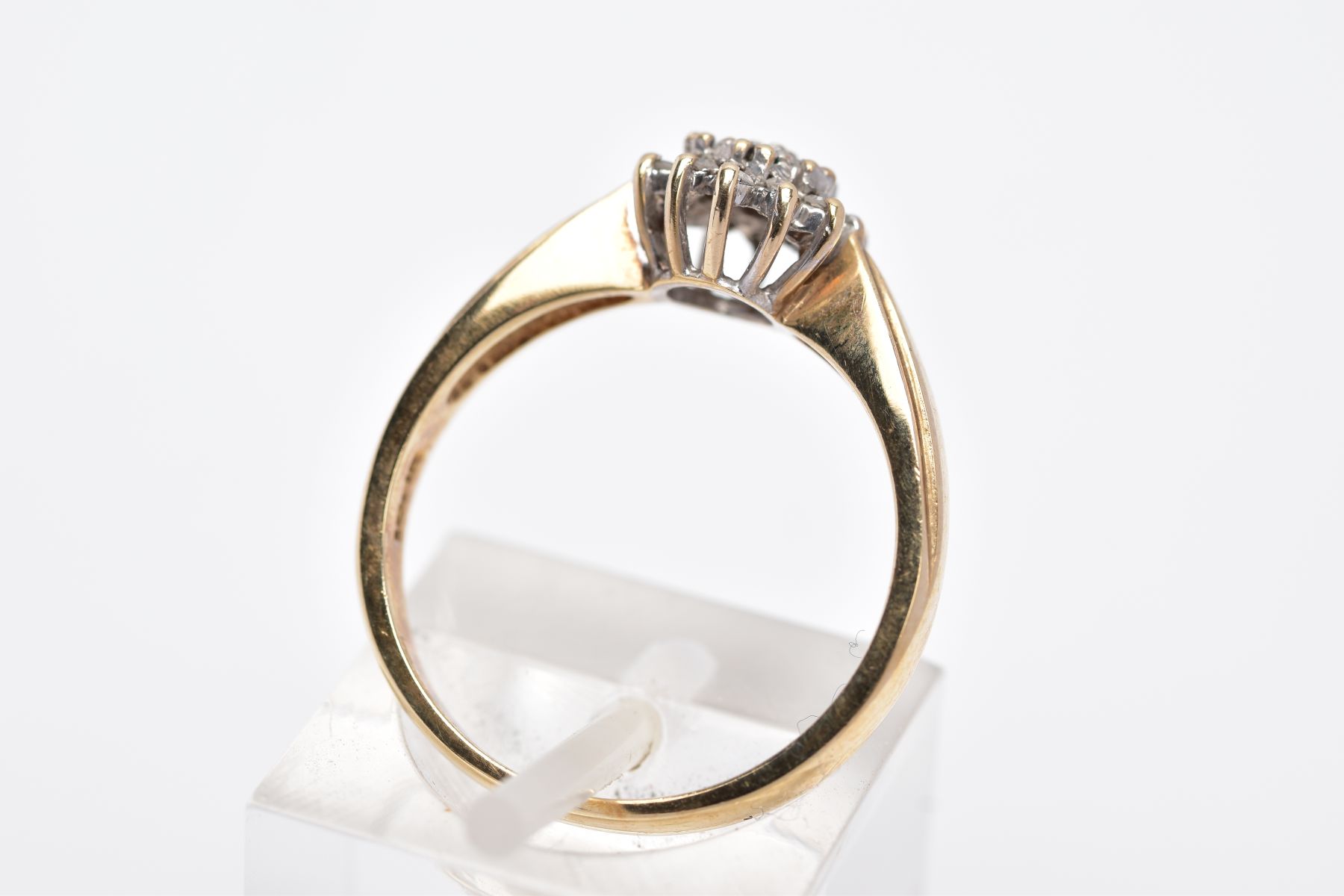 A MODERN 9CT GOLD DIAMOND CLUSTER RING, slightly raised cluster set with single cut diamonds, - Image 3 of 4