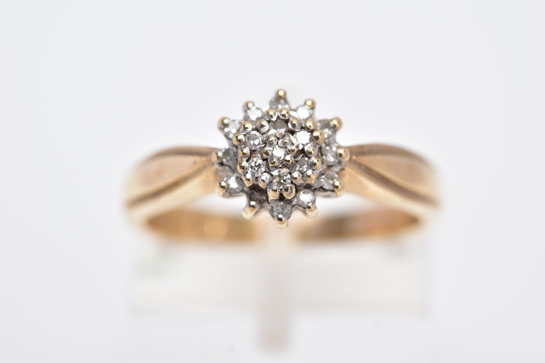 A MODERN 9CT GOLD DIAMOND CLUSTER RING, slightly raised cluster set with single cut diamonds, - Image 4 of 4