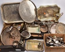 TWO BOXES OF METALWARE AND A BOX OF FLATWARE, to include a variety of EPNS, EP and silver plate