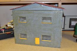 A SCRATCHBUILT WOODEN DOLLS HOUSE, modelled as a modern two storey detached house, removable