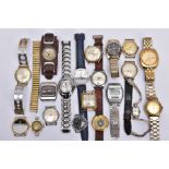 A BOX OF ASSORTED WRISTWATCHES, to include watches such as a 'Ventura' with a round gold tone dial