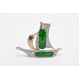 A TWO TONE DIAMOND SET BROOCH/PENDANT, in the form of sailing boat, set with two rounded rectangular