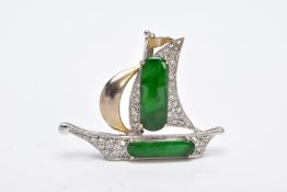 A TWO TONE DIAMOND SET BROOCH/PENDANT, in the form of sailing boat, set with two rounded rectangular