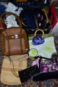 TWO BOXES OF HANDBAGS, EVENING BAGS, etc, including nathalie Andersen and TU but mostly unbranded (