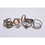 A BAG OF ASSORTED SILVER AND WHITE METAL RINGS, to include ten rings of various designs, such as a