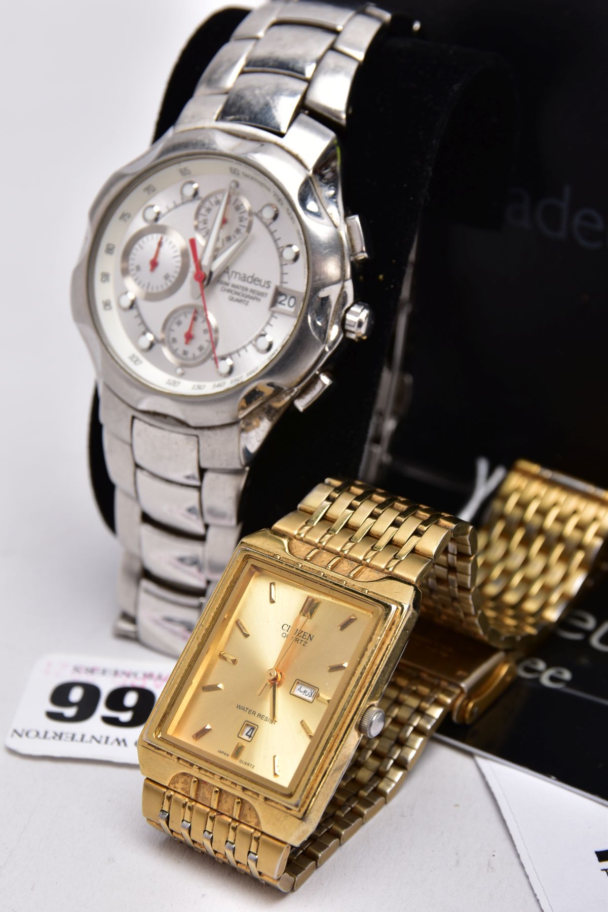 TWO GENTS WRISTWATCHES, to include a Citizen watch with a rectangular gold dial signed 'Citizen, - Image 4 of 4