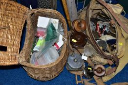 VINTAGE FISHING EQUIPMENT ETC, to include nine metal, two wooden and one bakelite fly reels, one