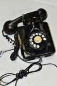 A BELGIAN MADE BELL WALL MOUNTED TELEPHONE, black painted metal body with gold detailing, bakelite