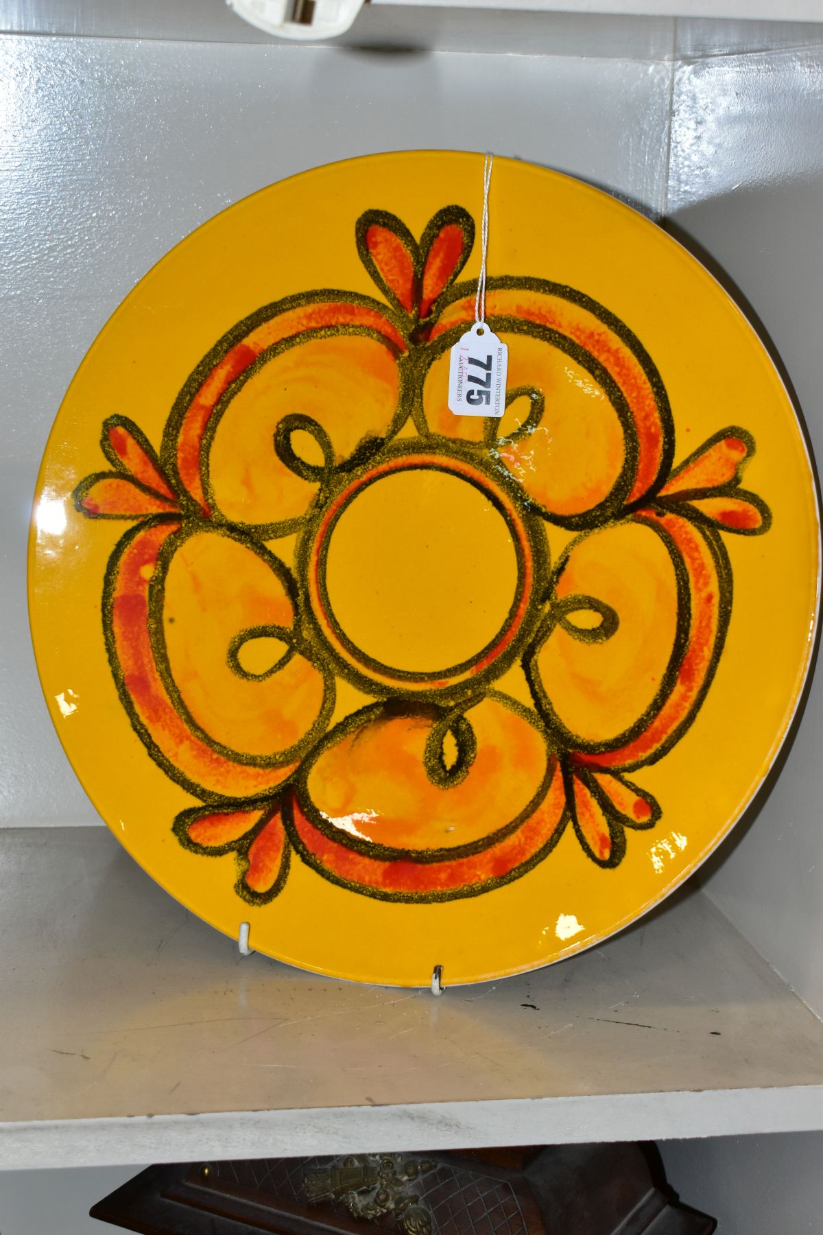 A POOLE POTTERY DELPHIS CIRCULAR CHARGER, diameter 35cm, together with a Poole hand painted plate - Image 3 of 4