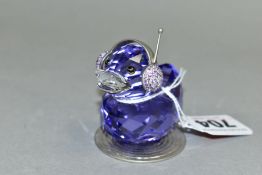 A SWARVOSKI CRYSTAL DUCK FROM THE HAPPY DUCK COLLECTION, 'Duck J' depicting duck wearing a set of