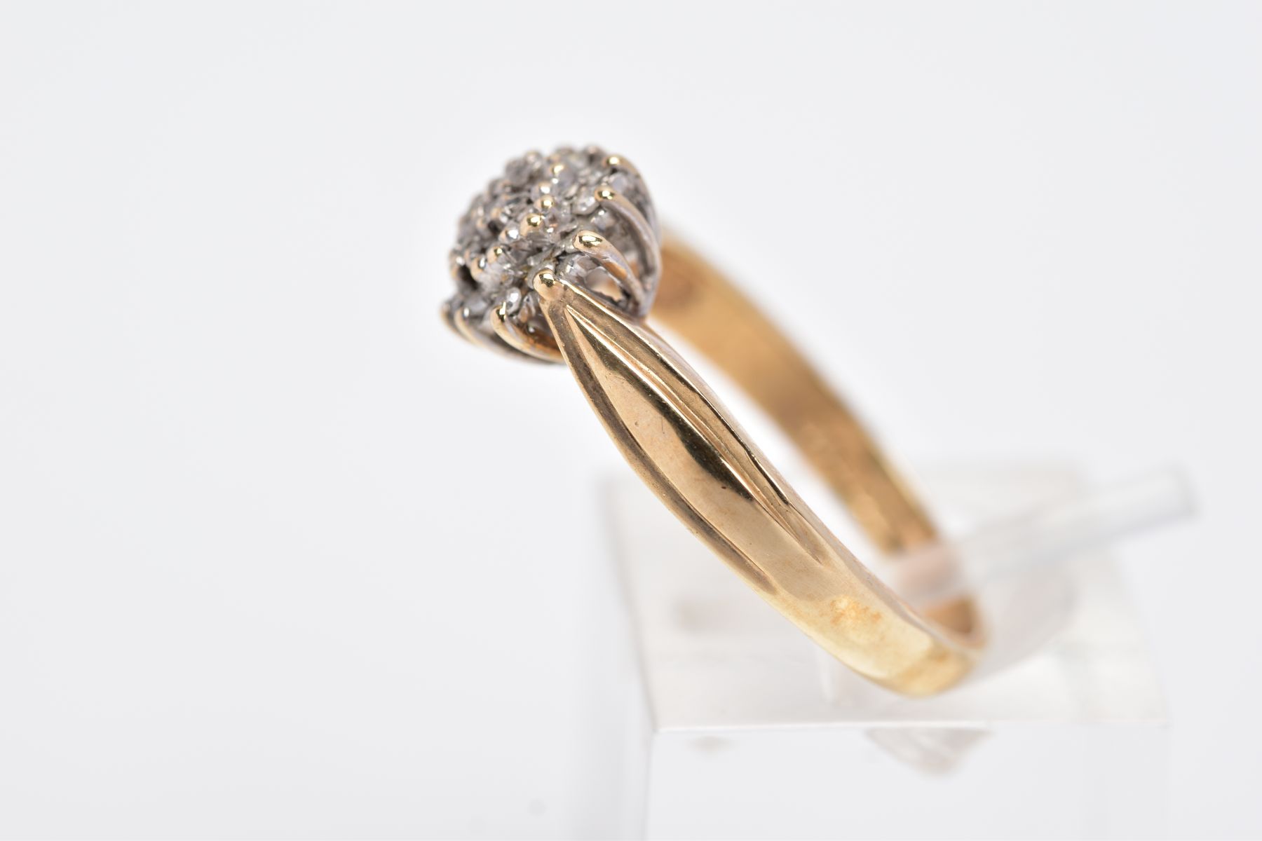 A MODERN 9CT GOLD DIAMOND CLUSTER RING, slightly raised cluster set with single cut diamonds, - Image 2 of 4