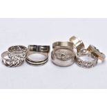 A BAG OF ASSORTED SILVER AND WHITE METAL RINGS, to include ten rings in total, three silver rings