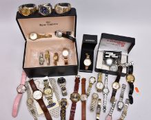 A BOX OF ASSORTED WRISTWATCHES, to include a quantity of ladies and gents, hand wound and quartz